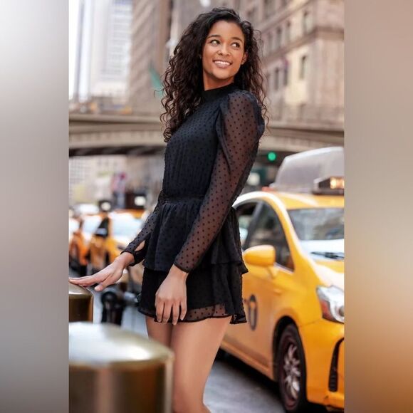 NEW Yumi Kim Black Swiss Dot Lovey Layered Ruffled Skirt Dress S - Picture 3 of 14